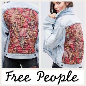 Free People Boho denim jacket with paisley patch